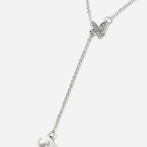 3/$30 Pearl & Rhinestone Butterfly Lariat Necklace - Picture 2 of 5